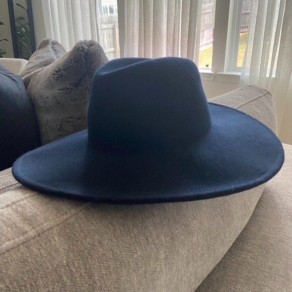 Chic Navy-Blue Wide Brim Fedora Hat- One Size Fits Most, Women's Wool Fedora Hat - Picture 4 of 15